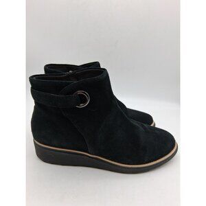 Clarks Collection Women's 9.5 M Sharon Spring Boot Black Suede Wedge Side Zip